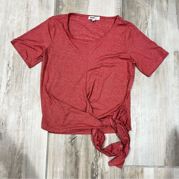 William Rast Red and White Striped Front Tie Short Sleeve Tee Shirt Womens Small - Picture 4 of 4